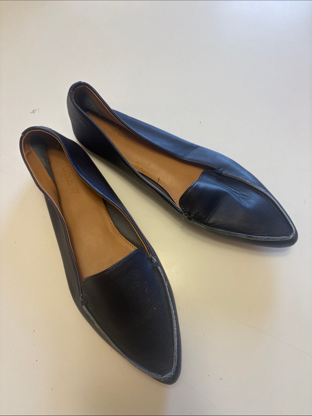 J. Crew Factory Women’s Pointed Toe Leather Flats - Navy (Size 6)